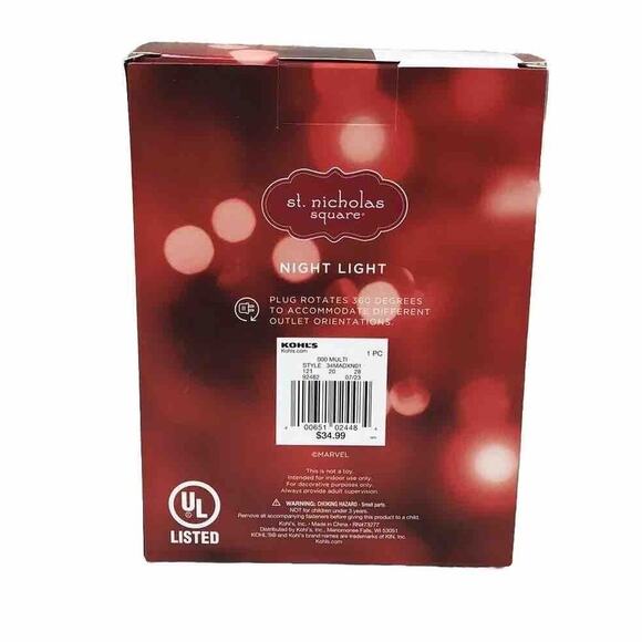 NIB St Nicholas Square Night Light Marvel Spiderman Christmas Hat Nightlight NEW - Picture 4 of 7